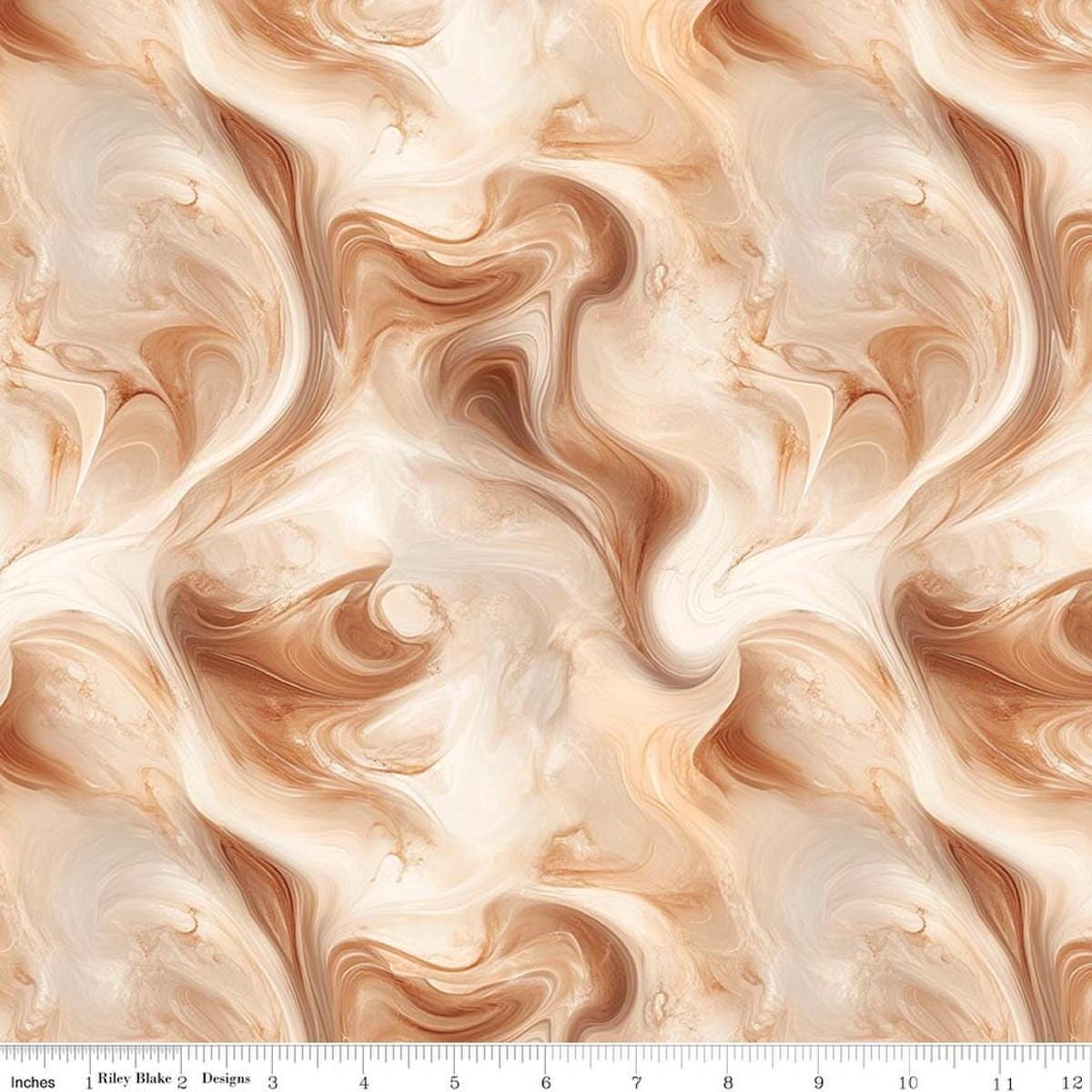 Image of Coffee Time Swirl Cinnamon quilting cotton fabric by The RBD Designers for Riley Blake Designs. Features swirls on a brown background. Cute Little Fabric Shop