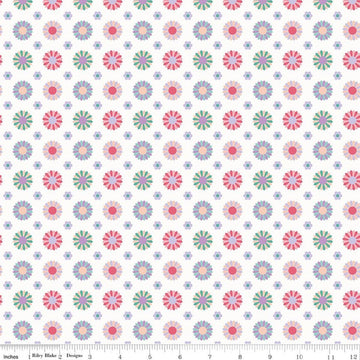 Image of Patchwork Dresden Cream quilting cotton fabric by Liza Taylor for Riley Blake Designs. Features Dresden on a white background. Cute Little Fabric Shop