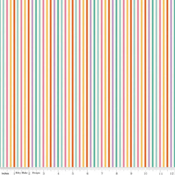Image of Patchwork Stripes Multi quilting cotton fabric by Liza Taylor for Riley Blake Designs. Features stripes on an orange background. Cute Little Fabric Shop