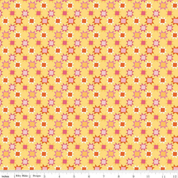 Image of Patchwork Stars Yellow Quilting cotton fabric by Liza Taylor for Riley Blake Designs. Features stars on a yellow background. Cute Little Fabric Shop
