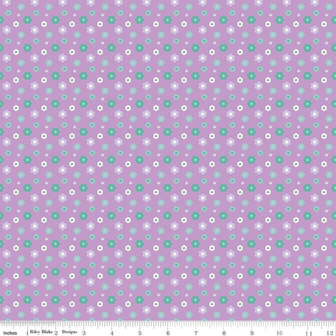 Image of Patchwork Floral Purple quilting cotton fabric by Liza Taylor for Riley Blake Designs. Features flowers on a purple background. Cute Little Fabric Shop