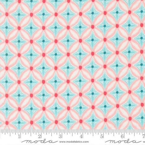 Image of Reef Medallion Starfish quilting cotton fabric by Kate Spain for Moda Fabrics. Features geometric patterns on a pink background. Cute Little Fabric Shop