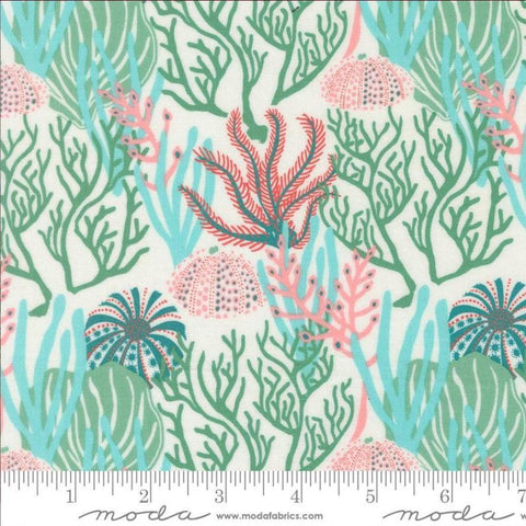 Image of Reef Coral Reef Seaweed quilting cotton fabric by Kate Spain for Moda Fabrics. Features coral on a cream background. Cute Little Fabric Shop