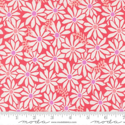 Image of Reef Bloom Crab quilting cotton fabric by Kate Spain for Moda Fabrics. Features flowers on a pink background. Cute Little Fabric Shop