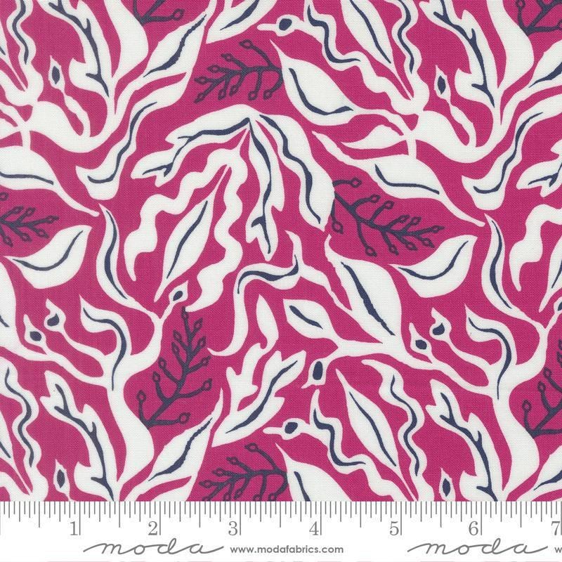 Image of Reef Under the Sea Magenta quilting cotton fabric by Kate Spain for Moda Fabrics. Features seaweed on a purple background. Cute Little Fabric Shop