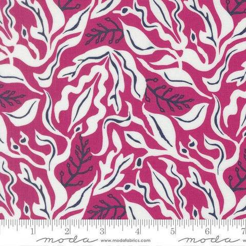 Image of Reef Under the Sea Magenta quilting cotton fabric by Kate Spain for Moda Fabrics. Features seaweed on a purple background. Cute Little Fabric Shop