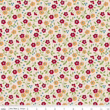 2 yard 24" End of Bolt - SALE Farmer's Daughter Floral Jazzberry Cream Floral Fabric WIDEBACK 108" Wide - WB17194 - Riley Blake Cotton