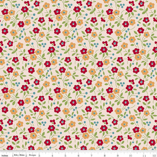 2 Yard 34" End of Bolt - Farmer's Daughter Floral Jazzberry Cream Floral Fabric WIDEBACK 108" Wide - WB17194 - Riley Blake Quilting Cotton