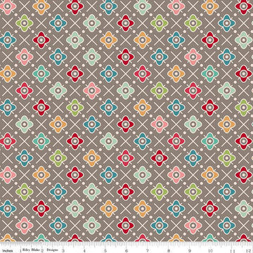3 yard cut - Farmer's Daughter Flower Patch Rustic Gray Floral Fabric WIDEBACK 108" Wide - Riley Blake Quilting Cotton Fabric