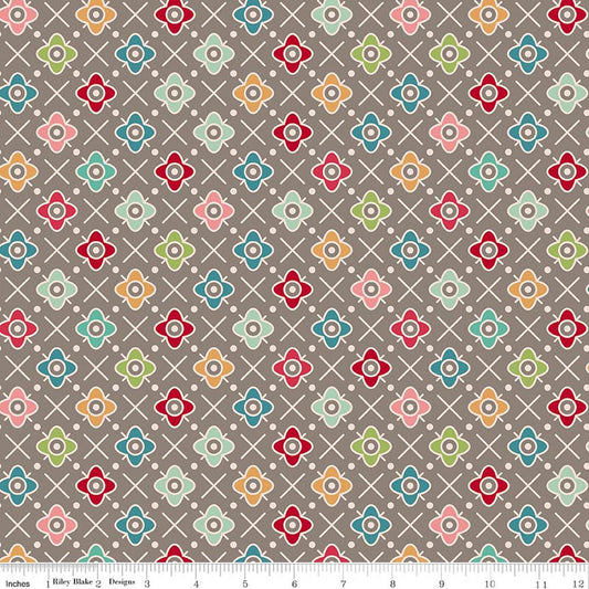 2 yard 28" End of Bolt - Farmer's Daughter Flower Patch Rustic Gray Floral Fabric WIDEBACK 108" Wide - Riley Blake Quilting Cotton Fabric