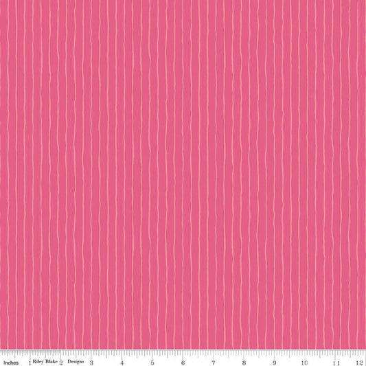 Image of Virginia Rose Wavy Stripe Pink quilting cotton by Katherine Lenius for Riley Blake Designs. Features stripes on a pink background. Cute Little Fabric Shop