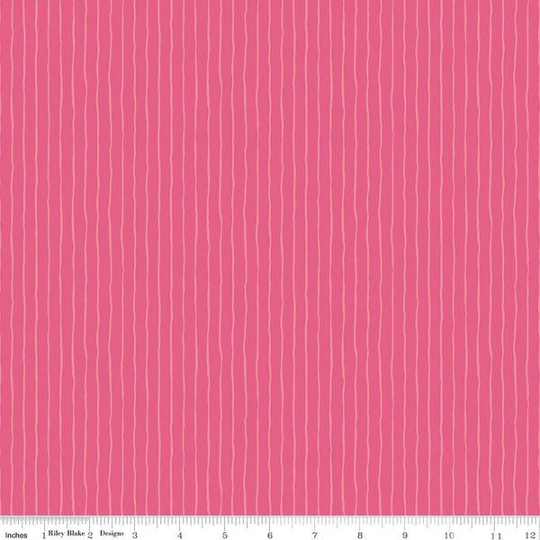 Image of Virginia Rose Wavy Stripe Pink quilting cotton by Katherine Lenius for Riley Blake Designs. Features stripes on a pink background. Cute Little Fabric Shop