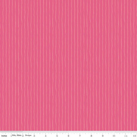 Image of Virginia Rose Wavy Stripe Pink quilting cotton by Katherine Lenius for Riley Blake Designs. Features stripes on a pink background. Cute Little Fabric Shop