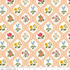 Image of Virginia Rose Wallflower Shell quilting cotton by Katherine Lenius for Riley Blake Designs. Features flowers on a peach background. Cute Little Fabric Shop
