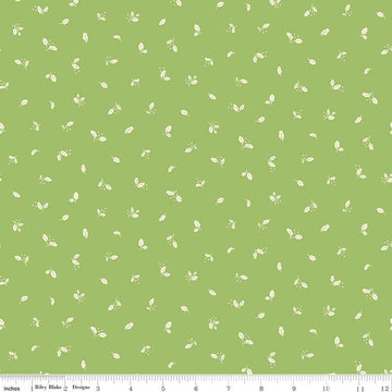 Image of Virginia Rose Leaflet Green quilting cotton by Katherine Lenius for Riley Blake Designs. Features leaves on a green background. Cute Little Fabric Shop