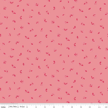 Image of Virginia Rose Leaflet Pink quilting cotton by Katherine Lenius for Riley Blake Designs. Features leaves on a pink background. Cute Little Fabric Shop