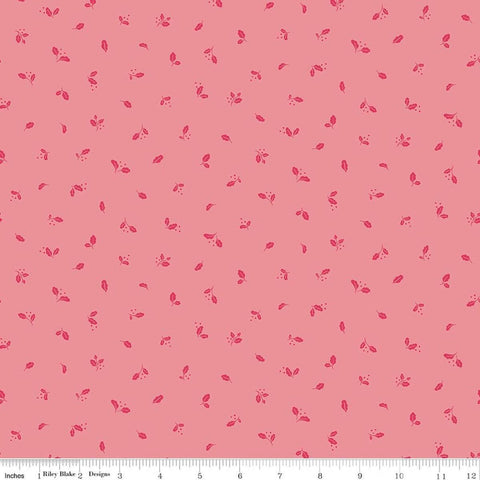Image of Virginia Rose Leaflet Pink quilting cotton by Katherine Lenius for Riley Blake Designs. Features leaves on a pink background. Cute Little Fabric Shop