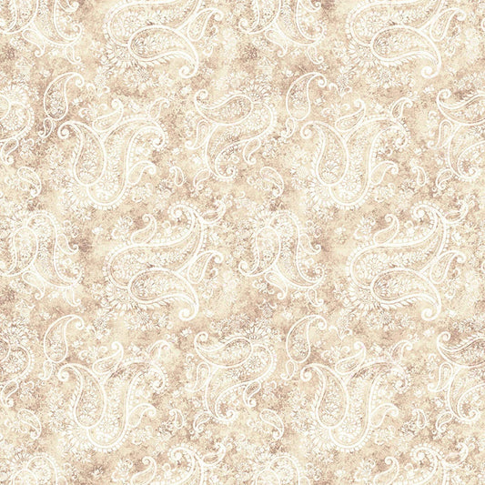Image of Born to Run Paisley Driftwood quilting cotton fabric by Dan Morris for QT Fabrics. Features paisley on an off-white background. Cute Little Fabric Shop