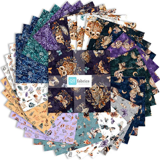 Night Owls Layer Cake 10" Stacker Bundle 10SQ NTOL 6PKQ - QT Fabrics- 42-Piece Precut  - Birds Nature - Quilting Cotton Fabric