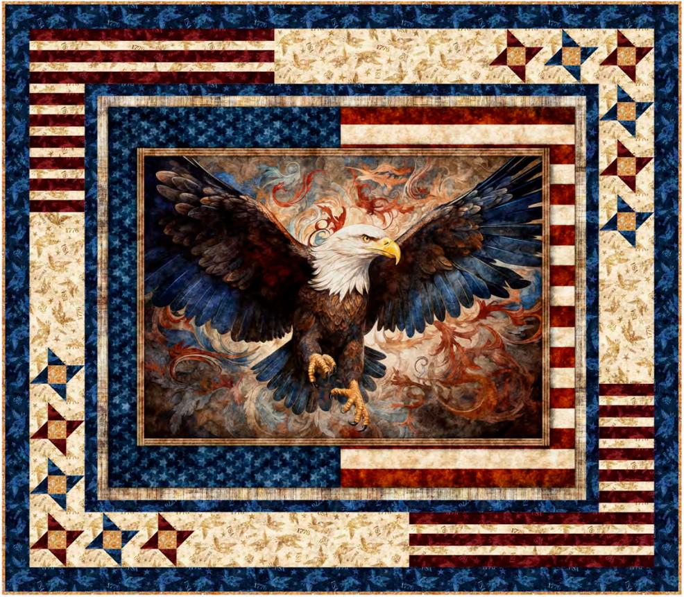 Stars Around Quilt Kit - QT Fabrics - Pattern Fabric - Patriotic Bald Eagle USA - Quilting Cotton Fabric - Panel Quilt