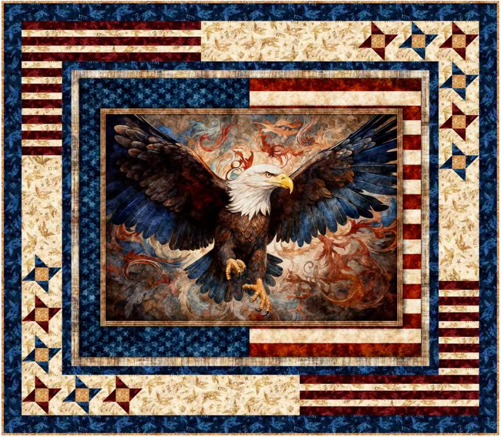 Stars Around Quilt PATTTERN - QT Fabrics - Instructions Only - Patriotic Bald Eagle USA Independence Day - Panel Quilt