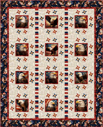 SALE Stars Around Quilt Kit - QT Fabrics - Pattern Fabric - Patriotic Bald Eagle USA - Quilting Cotton Fabric - Panel Quilt