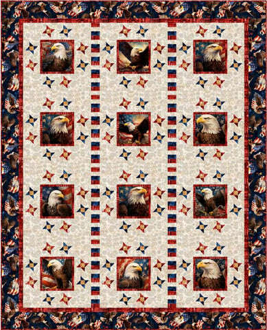 Stars Around Quilt Kit - QT Fabrics - Pattern Fabric - Patriotic Bald Eagle USA - Quilting Cotton Fabric - Panel Quilt