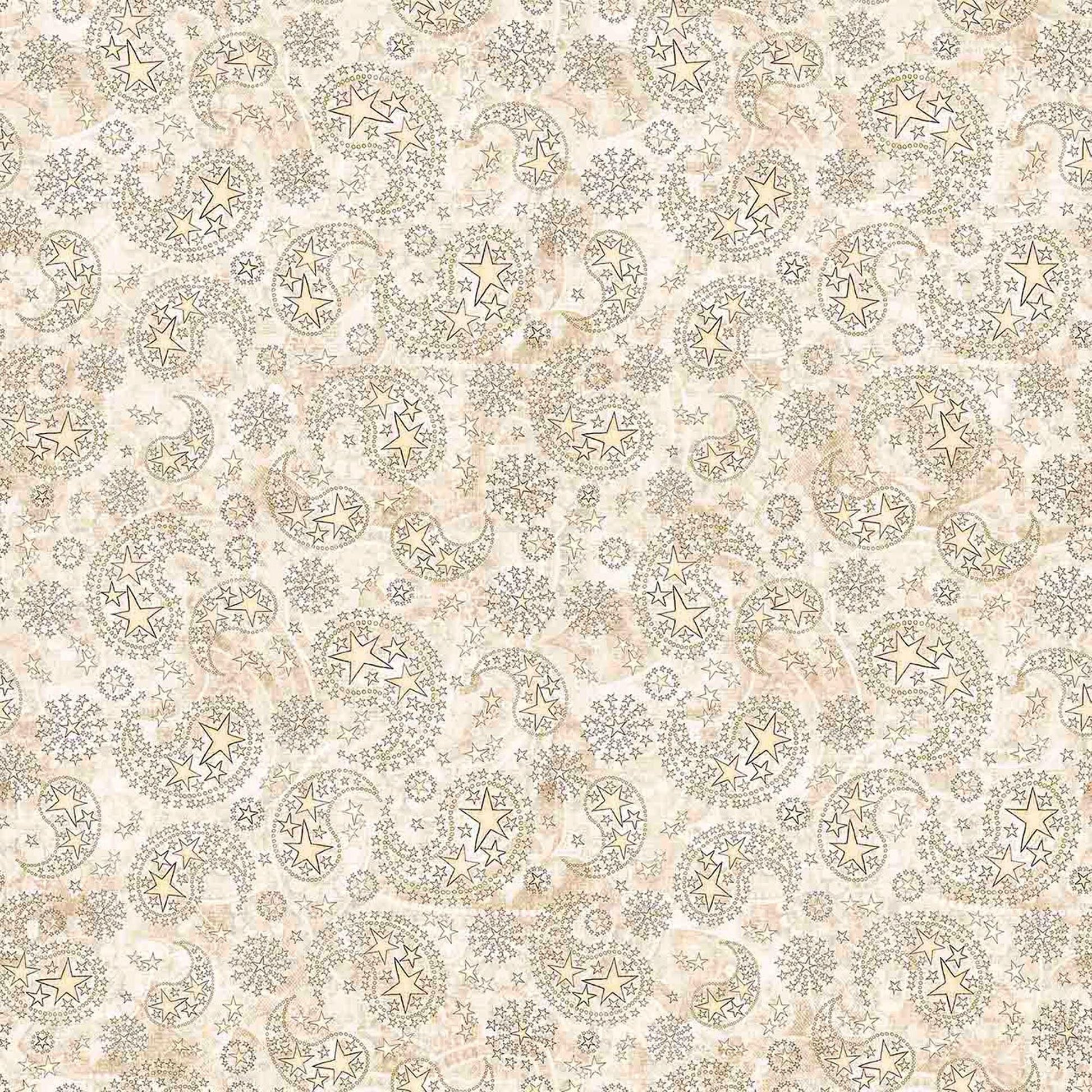 Image of 1776 Paisley & Stars Cream quilting cotton fabric by Morris Creative Group for QT Fabrics. Features paisley on a cream background. Cute Little Fabric Shop