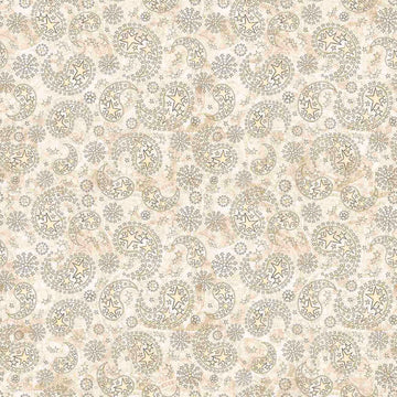 Image of 1776 Paisley & Stars Cream quilting cotton fabric by Morris Creative Group for QT Fabrics. Features paisley on a cream background. Cute Little Fabric Shop