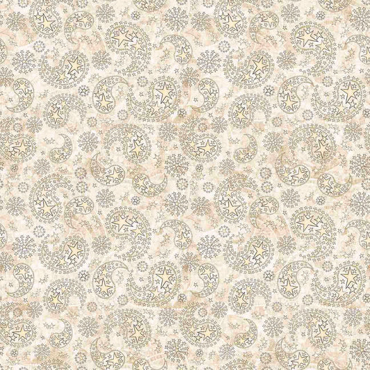 Image of 1776 Paisley & Stars Cream quilting cotton fabric by Morris Creative Group for QT Fabrics. Features paisley on a cream background. Cute Little Fabric Shop
