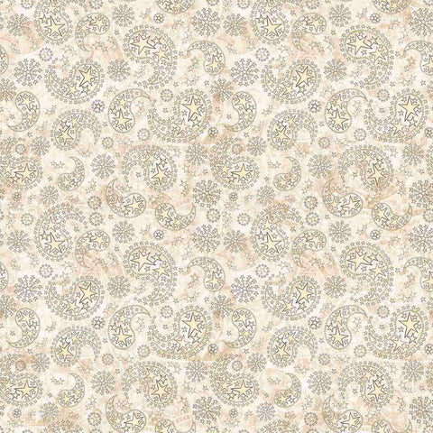 Image of 1776 Paisley & Stars Cream quilting cotton fabric by Morris Creative Group for QT Fabrics. Features paisley on a cream background. Cute Little Fabric Shop