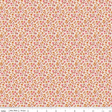 Image of Farmer's Daughter Floral Coral quilting cotton fabric by Lori Holt for Riley Blake Designs. Features flowers on a cream background. Cute Little Fabric Shop