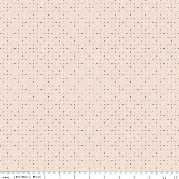 Image of Farmer's Daughter Calico Background Maple quilting cotton fabric by Lori Holt for Riley Blake Designs. Features dots on a cream background. Cute Little Fabric Shop