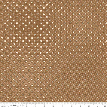 Image of Farmer's Daughter Cherries Maple quilting cotton fabric by Lori Holt for Riley Blake Designs. Features geometric on a brown background. Cute Little Fabric Shop