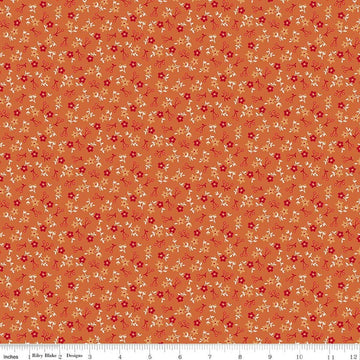Image of Farmer's Daughter Blossoms Squash quilting cotton fabric by Lori Holt for Riley Blake Designs. Features flowers on an orange background. Cute Little Fabric Shop