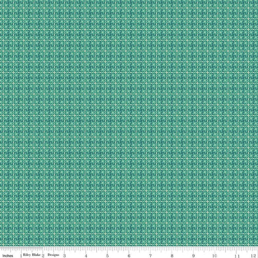 Image of Farmer's Daughter Weave Cozy quilting cotton fabric by Lori Holt for Riley Blake Designs. Features geometric on a green background. Cute Little Fabric Shop