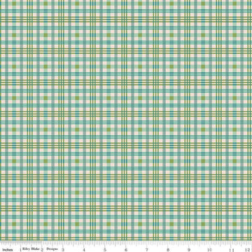 Image of Farmer's Daughter Plaid Sea Glass quilting cotton fabric by Lori Holt for Riley Blake Designs. Features plaid on a green background. Cute Little Fabric Shop