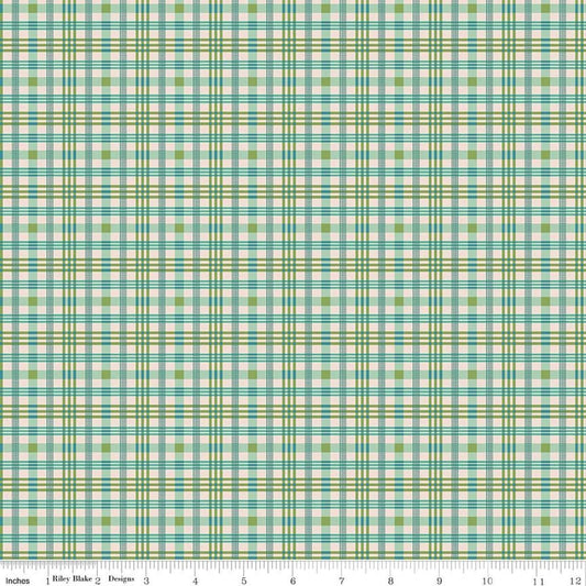 Image of Farmer's Daughter Plaid Sea Glass quilting cotton fabric by Lori Holt for Riley Blake Designs. Features plaid on a green background. Cute Little Fabric Shop