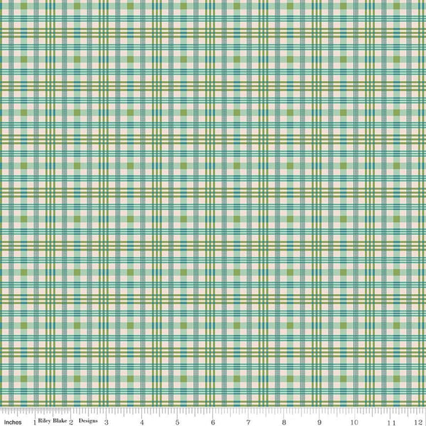 Image of Farmer's Daughter Plaid Sea Glass quilting cotton fabric by Lori Holt for Riley Blake Designs. Features plaid on a green background. Cute Little Fabric Shop