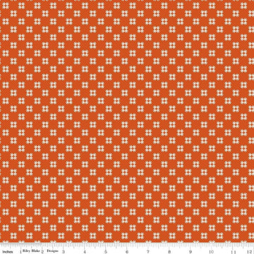 Image of Farmer's Daughter Quilting Pumpkin quilting cotton fabric by Lori Holt for Riley Blake Designs. Features geometric on an orange background. Cute Little Fabric Shop