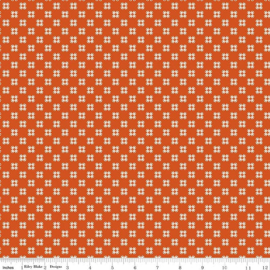 Image of Farmer's Daughter Quilting Pumpkin quilting cotton fabric by Lori Holt for Riley Blake Designs. Features geometric on an orange background. Cute Little Fabric Shop