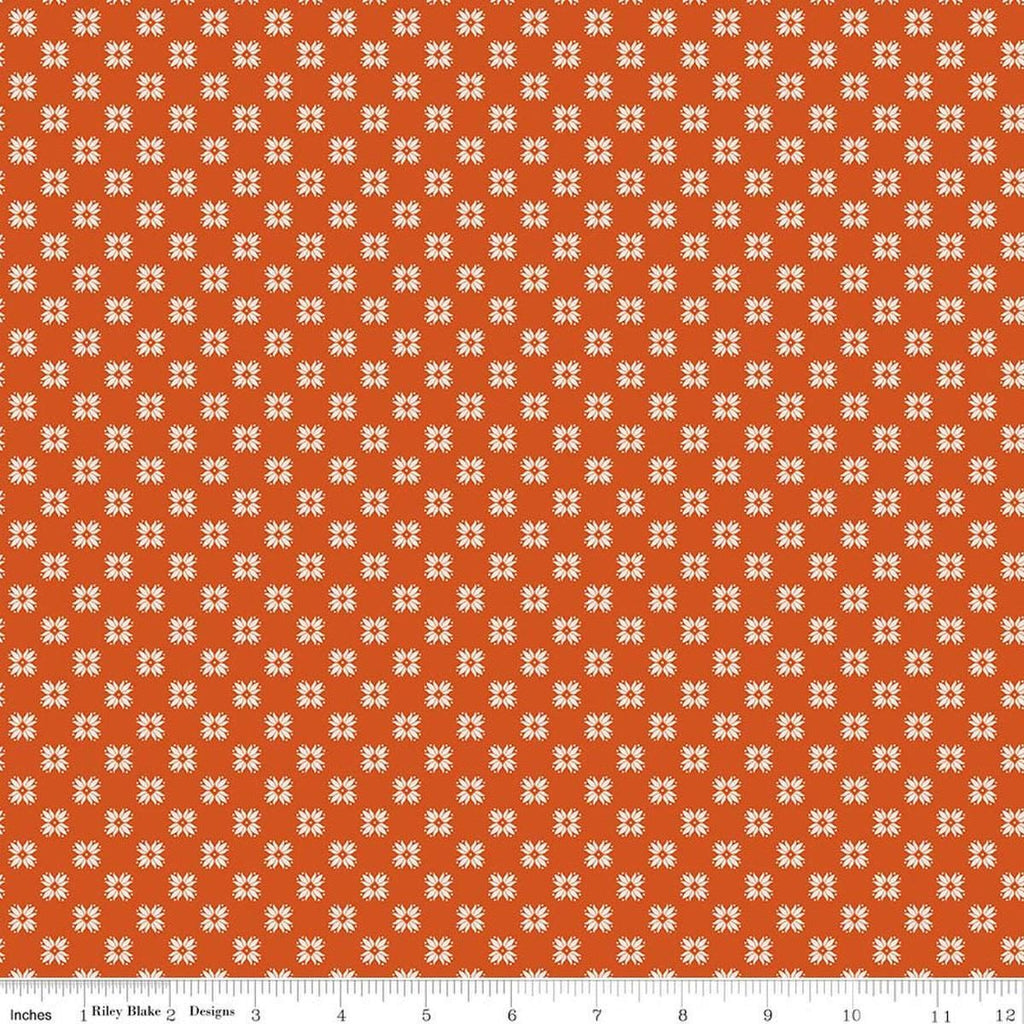Image of Farmer's Daughter Quilting Pumpkin quilting cotton fabric by Lori Holt for Riley Blake Designs. Features geometric on an orange background. Cute Little Fabric Shop