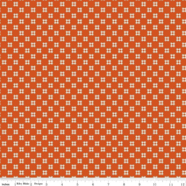 Image of Farmer's Daughter Quilting Pumpkin quilting cotton fabric by Lori Holt for Riley Blake Designs. Features geometric on an orange background. Cute Little Fabric Shop