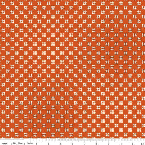 Image of Farmer's Daughter Quilting Pumpkin quilting cotton fabric by Lori Holt for Riley Blake Designs. Features geometric on an orange background. Cute Little Fabric Shop