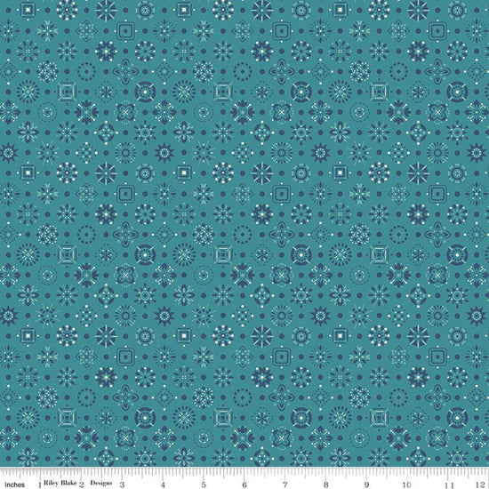 Image of Farmer's Daughter Handmade Raindrop quilting cotton fabric by Lori Holt for Riley Blake Designs. Features geometric on a blue background. Cute Little Fabric Shop