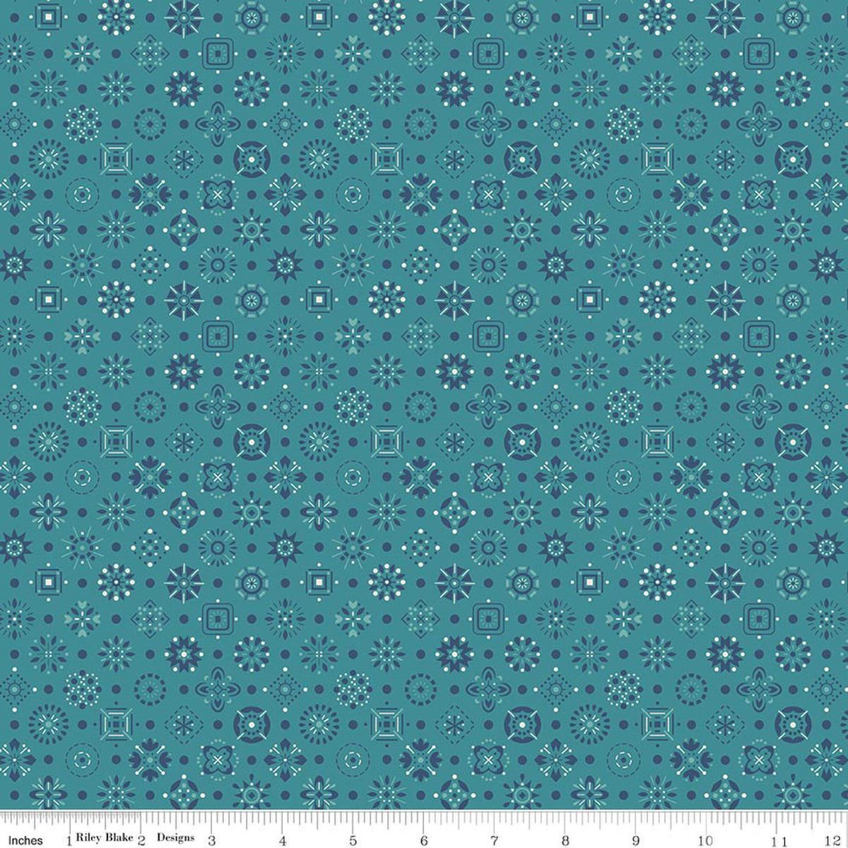 Image of Farmer's Daughter Handmade Raindrop quilting cotton fabric by Lori Holt for Riley Blake Designs. Features geometric on a blue background. Cute Little Fabric Shop