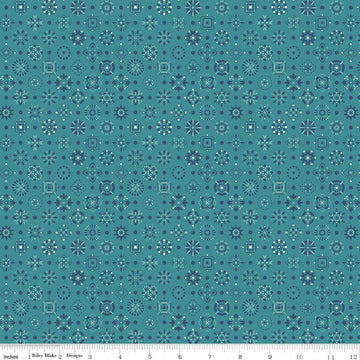 Image of Farmer's Daughter Handmade Raindrop quilting cotton fabric by Lori Holt for Riley Blake Designs. Features geometric on a blue background. Cute Little Fabric Shop