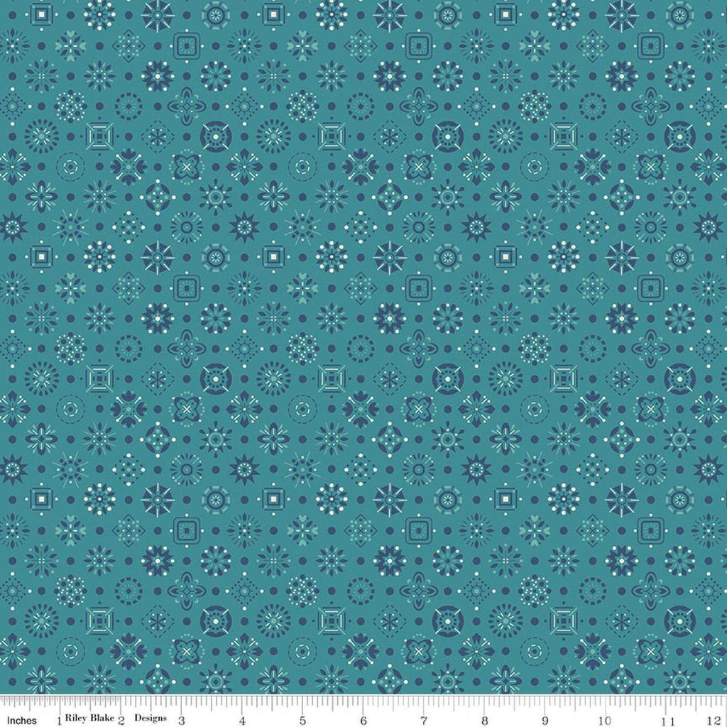 Image of Farmer's Daughter Handmade Raindrop quilting cotton fabric by Lori Holt for Riley Blake Designs. Features geometric on a blue background. Cute Little Fabric Shop