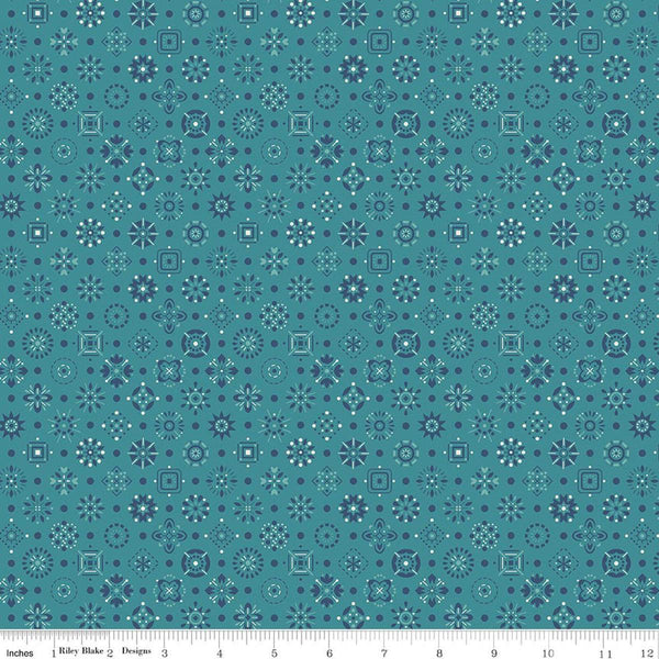 Image of Farmer's Daughter Handmade Raindrop quilting cotton fabric by Lori Holt for Riley Blake Designs. Features geometric on a blue background. Cute Little Fabric Shop