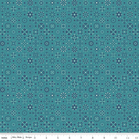 Image of Farmer's Daughter Handmade Raindrop quilting cotton fabric by Lori Holt for Riley Blake Designs. Features geometric on a blue background. Cute Little Fabric Shop